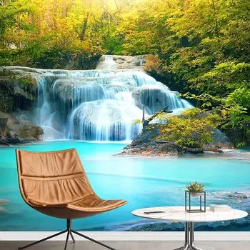 Река Водопад Настенная Фреска 3d Осенний Лес Обои Съемный Большой Настенный Стикер Для Гостиной Спальни Обои 200 cm(W) x 140 cm(H)