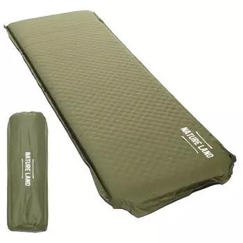 [Рекомендуется инструктором лагеря] NATURE LAND Camp Mat Extra Thick 10cm Inflatable Mat Air Mat с функцией насоса (Оливково-зеленый)