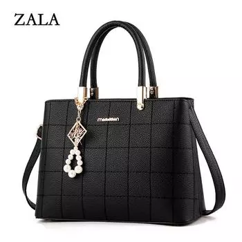 [Рекомендуется] Женская сумка, вышитая нитками, клетчатая сумка, сумка для мамы среднего возраста, большая вместительная сумка через плечо небесно-голубой