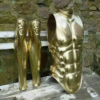 Реконструкция новой латунной средневековой рыцарской кирасы 16Ga с мускулистыми ногами