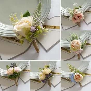 Реквизит Бутоньерка Украшения для вечеринки Свадебные принадлежности Искусственные цветы Корсаж Поддельные цветы Букет 4