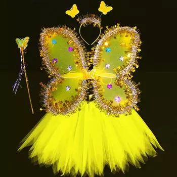 Реквизит для детского костюма «Бабочка» для детей от 2 до 8 лет, юбка принцессы-бабочки, комплект для подарка на Хэллоуин с повязкой на голову и крыльями бабочки синий