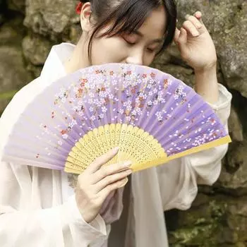 Реквизит для фотографий, ткань из химического волокна, милый не легко деформируемый складной ручной вентилятор для свадебной вечеринки, китайский веер C