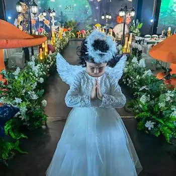 Реквизит для танцевального шоу с жезлом Крыло из перьев дьявола Крыло из перьев ангела Женские аксессуары для косплея Фотореквизит white-Hair Hoop+Magic Wand