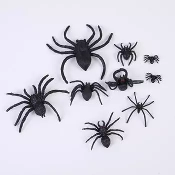 Реквизит для вечеринки на Хэллоуин через границу: Черные пластиковые поддельные пауки своими руками 2.4*1.5cm