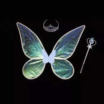 Реквизит для выступлений Крылья бабочки Крылья ангела Крылья из перьев Рождественская вечеринка Детская одежда для выступлений Комплект платьев принцессы ледяного эльфа Снежинка 78*65CM