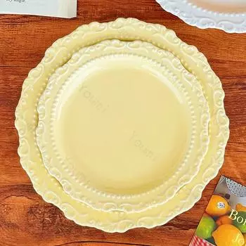 Рельефная керамическая тарелка во французском стиле, роскошные ресторанные тарелки для стейков, десертов, креативная однотонная столовая посуда, изысканная домашняя миска для риса
