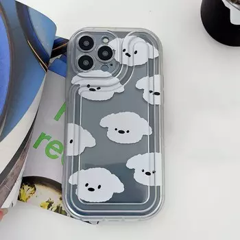 Рельефная противоударная силиконовая мягкая задняя крышка с белой собакой для Iphone 13 12 Promax 14 Plus 11 Pro Max, чехол для телефона с милым мультяшным щенком For iphone 12pro