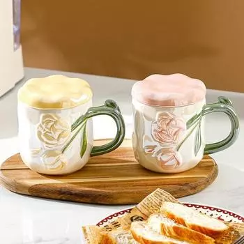 Рельефная роза, керамическая кружка, кофейная чашка с молоком, чайная чашка, стиль Ins, ручная роспись, дизайн для пары и девушки, романтическая кружка для напитков, подарок 450ml розовый