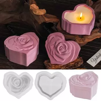 Рельефная роза, ящик для хранения цветов, силиконовые формы, смоляная банка для свечей, форма для украшения, ретро-подсвечник в форме сердца, бетонная чашка