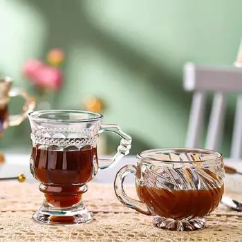 Рельефная стеклянная чашка с ручкой, прочная, для горячих напитков, чашка для чая, прозрачные кофейные чашки, прозрачная посуда для капучино, домашний декор прозрачный