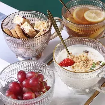 Рельефная стеклянная кофейная чашка в скандинавском стиле в стиле ретро, чашка для молока, чашка для завтрака, большая емкость, 1-2 шт. в наличии