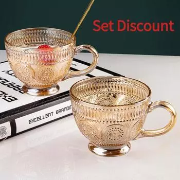 Рельефная стеклянная кофейная чашка в скандинавском стиле в стиле ретро, чашка для молока, чашка для завтрака, большая емкость, 1-2 шт. в наличии