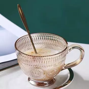 Рельефная стеклянная кофейная чашка в скандинавском стиле в стиле ретро, чашка для молока, чашка для завтрака, большая емкость, 1-2 шт. в наличии