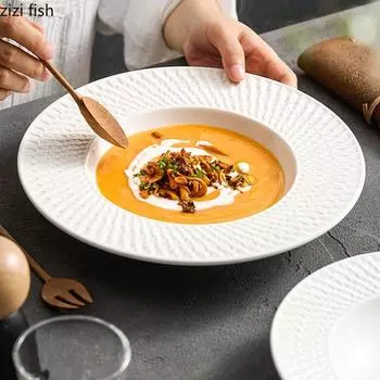 Рельефная текстура Керамическая глубокая тарелка Толстая суповая тарелка Салатная тарелка Десертные тарелки Ресторан Молекулярная кухня Креативная столовая посуда