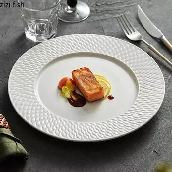 Рельефная текстура рыбьей чешуи мелкая тарелка керамическая десертная тарелка суши тарелка для стейка салатная тарелка художественная концепция столовая посуда