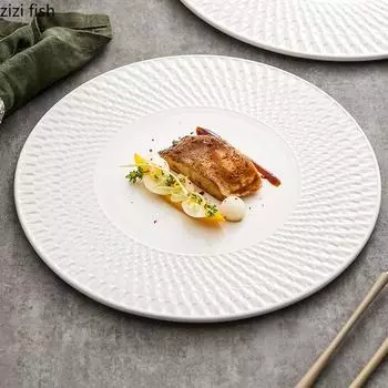 Рельефная текстурированная керамическая плоская тарелка, однотонная десертная тарелка для торта, тарелка для стейка, тарелки для пасты, молекулярная кулинария, креативная посуда