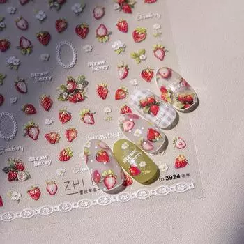 Рельефные кружевные наклейки для ногтей с клубникой. Изготовление своими руками креативных декоративных наклеек. to3924