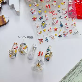 Рельефные наклейки для ногтей 5D наклейки для ногтей Рождественский мультяшный орнамент для ногтей to2379