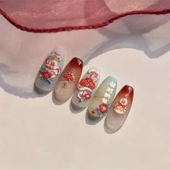 Рельефные наклейки для ногтей в китайском стиле в стиле змеиного года, милые наклейки для ногтей в виде змеи, декоративные наклейки своими руками, новогодние аксессуары, подарочные наклейки one size