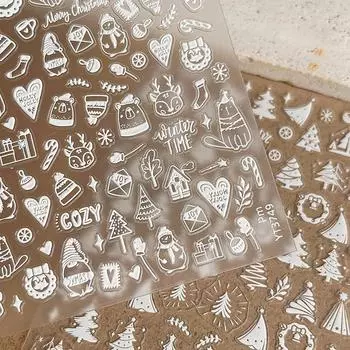 Рельефные наклейки для ногтей в виде рождественской елки, венок, четыре звезды, бант, красочные, изысканные, универсальные, с клеящимися украшениями для ногтей 3