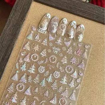 Рельефные наклейки для ногтей в виде рождественской елки, венок, четыре звезды, бант, красочные, изысканные, универсальные, с клеящимися украшениями для ногтей