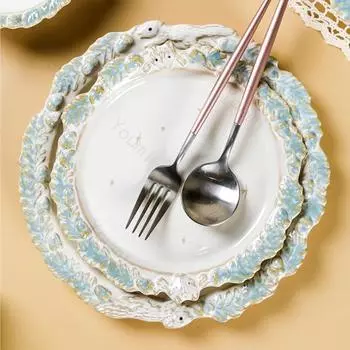 Рельефные обеденные тарелки во французском стиле, легкие, роскошные, креативные, керамические тарелки, десерты, салатники, изысканная домашняя посуда