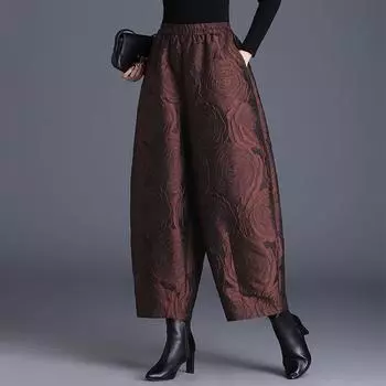 Рельефные жаккардовые гаремные брюки с хлопковой подкладкой: Женские зимние свободные широкие брюки в стиле фонарик. 4XL