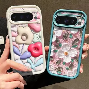 Рельефный цветочный узор однотонный мягкий силиконовый чехол для телефона Google Pixel 9 8 Pro Xl 8a противоударный матовый защитный чехол для линз от падения Google Pixel 9 чёрный