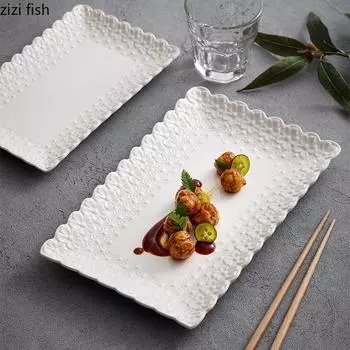 Рельефный цветок Керамическая прямоугольная тарелка Рыбная тарелка Суши-тарелка Десертные тарелки для закусок Молекулярная кухня Специальная столовая посуда