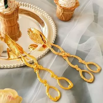 Рельефный зажим для фруктового салата, позолоченные щипцы для еды, праздничные принадлежности, зажим для выпечки, десерт Silver toothed head