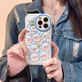 Релиф 3d чехол для телефона из утиной кожи для Iphone 13 12 11 Promax 14 Pro Max Plus противоударный протектор задней крышки милый мультяшный чехол For iphone 13pro