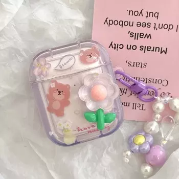 Релиф 3d цветок милый медведь бабочка Ins брелок мультфильм Imd чехол для наушников для Apple Airpod 1 2 Pro 3 2nd зарядное устройство Капа For Airpods 3 (2021)