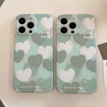 Relif 3d Good Luck Green Love Ins Shell для Iphone 14 Pro Max 11 12 Promax 13promax Imd White Heart милый чехол для телефона Conque Capa For iphone 14promax