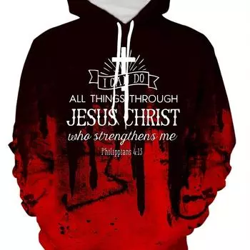 Религиозный графический повседневный длинный рукав свитер модный 3D-печать букв осенний топ мужской удобный свободный крой универсальный S