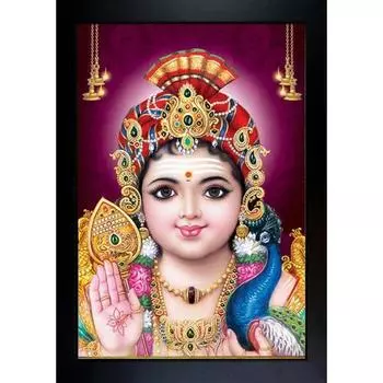 Religious Lord Murugan Swamy Kartikey Sparkle Coated Digital Print Painting-5x7 inch