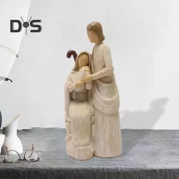 Религиозная семейная статуэтка, украшения из смолы, современный декор для дома, настольная религиозная имитация, резьба по дереву, статуэтка для христианских домов, церквей 21cm A