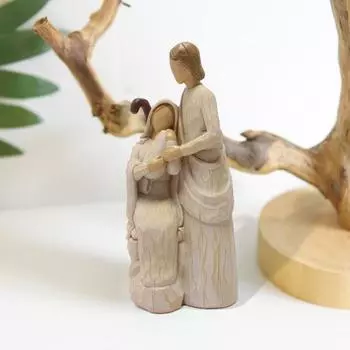 Религиозная семейная статуэтка, украшения из смолы, современный декор для дома, настольная религиозная имитация, резьба по дереву, статуэтка для христианских домов, церквей 21cm A