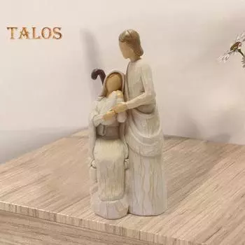 Религиозная семейная статуэтка, украшения из смолы, современный декор для дома, настольная религиозная имитация, резьба по дереву, статуэтка для христианских домов, церквей 21cm A
