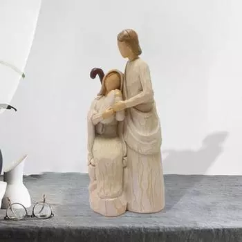 Религиозная семейная статуэтка, украшения из смолы, современный декор для дома, настольная религиозная имитация, резьба по дереву, статуэтка для христианских домов, церквей 21cm A