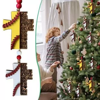 Религиозное украшение на рождественскую елку для софтбола, деревянное христианское украшение для софтбола для игрока в софтбол жёлтый