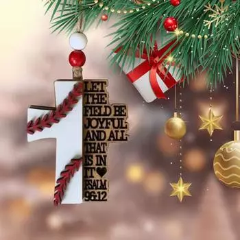 Религиозное украшение на рождественскую елку для софтбола, деревянное христианское украшение для софтбола для игрока в софтбол белый