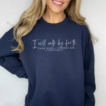 Религиозные толстовки Walk By Faith Толстовка Faith Hoodie 2 Коринфянам 5:7 Толстовка Женская Круглый Вырез Пуловер Христианские Подарки S чёрный