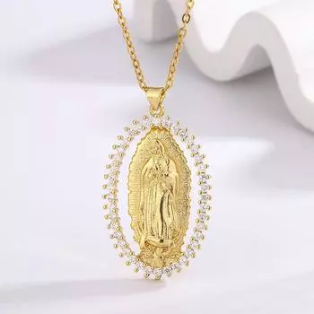 Религиозные ювелирные изделия Ожерелье с подвеской из 18-каратного золота с медным покрытием и цирконием