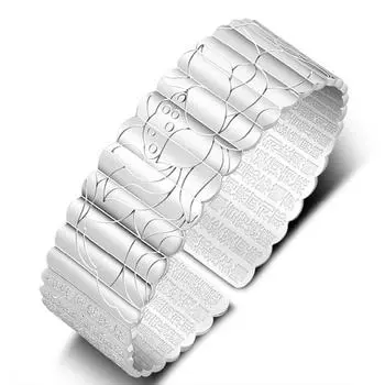 Религиозный браслет «Проклятие великого сострадания» с широким лицом и отверстием в виде лотоса, модный посеребренный браслет и браслет для женщин Adjustable size