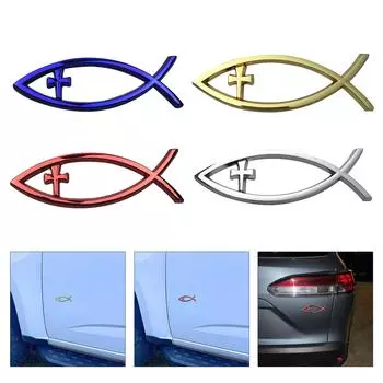 Религиозный крест наклейки на окна автомобиля водонепроницаемый значок рыбы Иисуса христианская наклейка рыбы ихтиса для ноутбуков холодильников серебряный