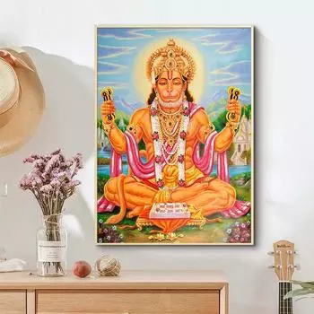 Религиозный плакат Ханумана и принты, холст, настенное искусство, индуистская обезьяна, фигура Бога, живопись, настенное искусство для гостиной, украшение дома 21x30cm No Framed