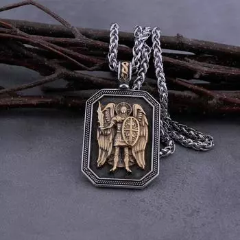 Религия, ожерелье из нержавеющей стали с щитом Архангела, винтажное мужское унисекс, байкерское ожерелье-амулет с подвеской, ювелирное изделие, подарок для парня