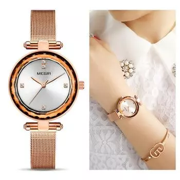 Reloj Mujer, лучший бренд, женские часы MEGIR, розовое золото, Relogio Feminino, роскошные часы-браслет для влюбленных, женские часы Zegarek Damski