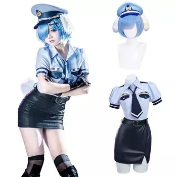 Rem Cosplay с собакой-полицейским Re Zero Cosplay для взрослых, сценическая одежда для культурного мероприятия Rem Cosplay с париком [Kamizu Ryohin],
